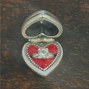 James Avery Heart-Shaped Silver and Red Jewelry Box with Ring.